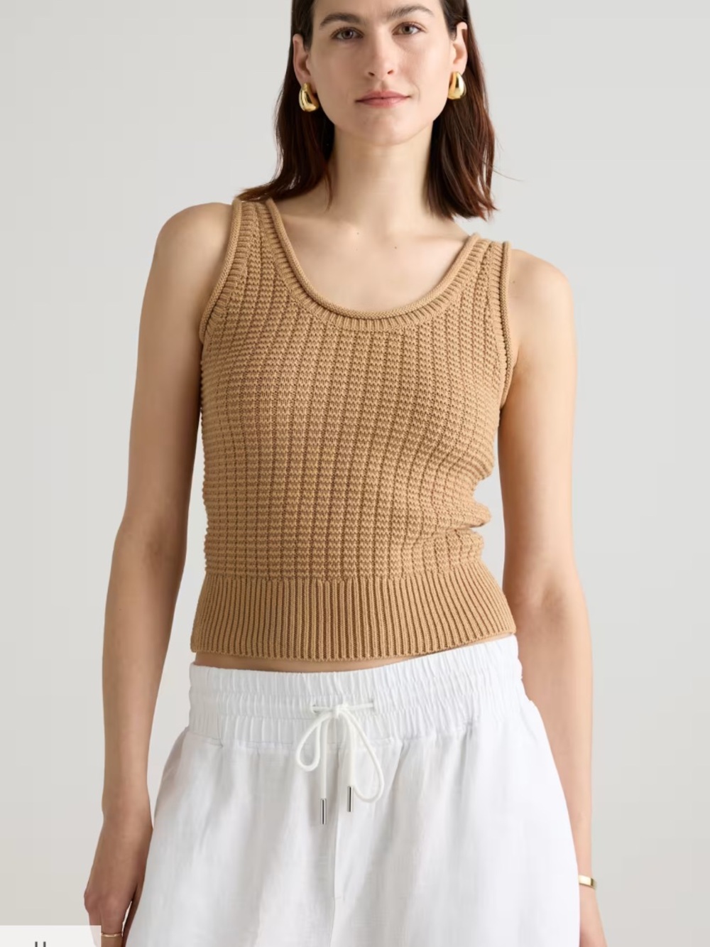 QUINCE WOMENS ORGANIC COTTON WAFFLE SWEATER TANK TOP BLOUSE MOUSY BROWN LARGE